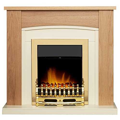 Adam Chilton Fireplace Suite in Oak with Blenheim Electric Fire in Brass, 39 Inch