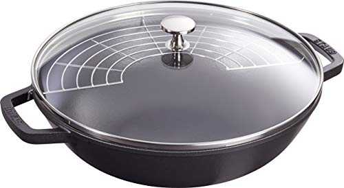 STAUB Wok Round, Black, 30 cm (Includes Lid and Steaming Rack)