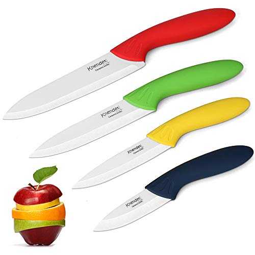 Knendet Ceramic Knife Set,4 Piece Ultra Sharp Professional Kitchen Chef Knives with Stain Resistant,Knife Set Multi-Color Handles with Sheath Covers Used for Cooking Vegetable Fruit and Bread