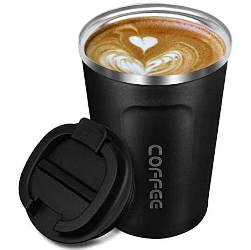 Coffee Cup, Artlive Travel Mug Insulated & Reusable Thermal Stainless Steel with Leakproof Lid & Eco-Friendly for Hot & Cold Drinks 380ml (Black)