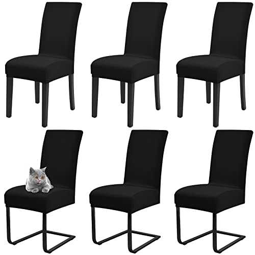 Dining Chair Covers, Dining Chair Covers Set of 6,Stretch Dining Chair Slipcovers Protector, Spandex Seat Covers,Removable Washable Slipcovers ​for Hotel, Restaurant,Dining Room,Banquet(Black)