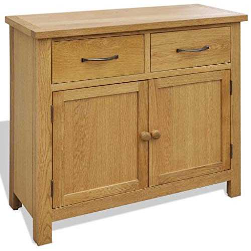 vidaXL Solid Oak Wood Sideboard Storage Cabinet Cupboard 2 Doors 2 Drawers