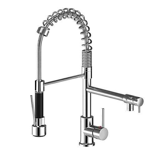Suguword Sink Mixer Tap Kitchen Faucet Chrome Brass 360 Degree Rotation Single Holder Single Hole Pull Out Sprayer Swivel Mixer Spout Dual Sprayers Kitchen Sink Tap
