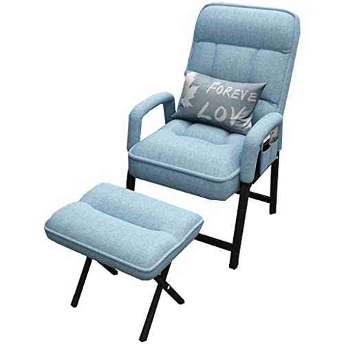 DUNAKE Fabric Lazy Chair With Ottoman, Lounge Chair Indoor With Headrest Side Pocket, Reclining Chair With Armrests, 5-speed Backrest Adjustment For Bedroom Office (Color : Blue)