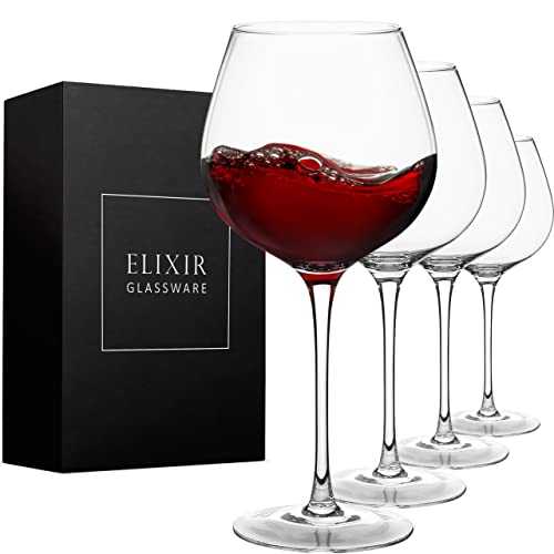 Red Wine Glasses Set of 4 - Large Wine Glasses, Hand Blown - Long Stem Wine Glasses, Premium Crystal - Wine Tasting, Wedding, Anniversary, Christmas - 670 ml Clear