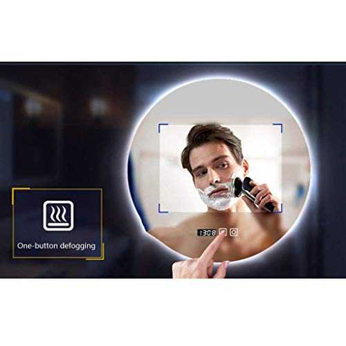 MU Household Frameless Bathroom Mirror Led Wall Mounted Mirror Smart Anti-Fog Round Beauty Mirror Touch + Time Temperature + Defogging,White Light,80cm
