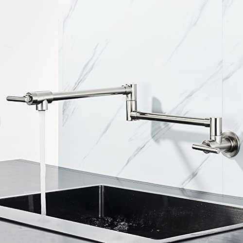 Suguword Wall Mounted Brass Kitchen Faucet Pot Filler Double Joint Spout Brushed Nickel Faucet Kitchen Sink Tap Bathroom Tap