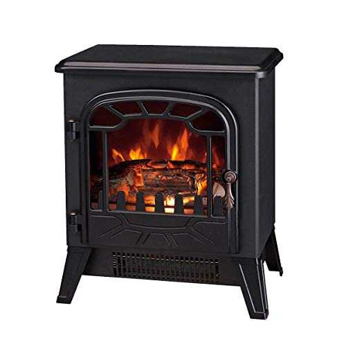 Lincsfire 1850W Modern Freestanding Portable Electric Fireplace Fire Indoor Heater Log Burning Flame Effect Stove Black