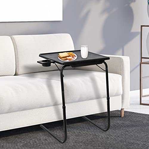 DREAMO Folding Tray Table Snack Table Adjustable Portable Side Table for Sofa Bed Desk Black