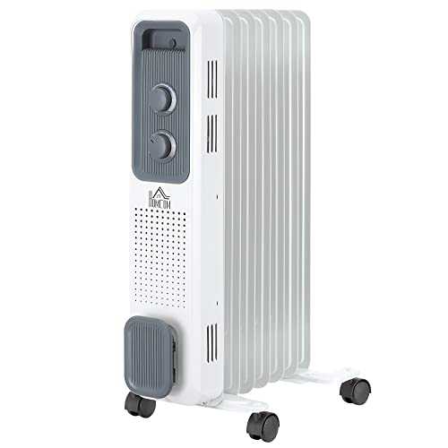 HOMCOM 1630W Oil Filled Radiator, Portable Electric Heater w/ Three Modes Adjustable Thermostat Safety switch, White
