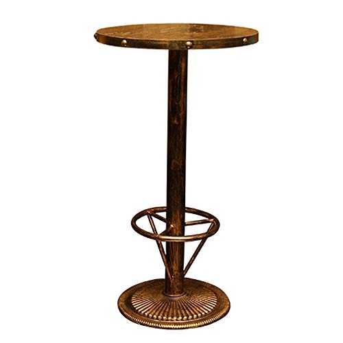 KST High Table, Round Coffee Table, Wood Panel and Retro Rivet Design, Stable Copper-colored Paint Base, for Cafes, Dessert Shops, Pubs, 60×105cm