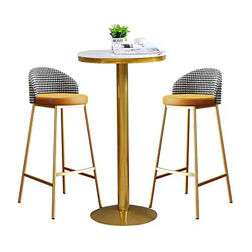 Bar Stool 3 Piece Table and Chairs Set, Small Dining Table for 2 with Stools, Home Breakfast Table, Bar Table with 2 Bar Stools (Gold 3)