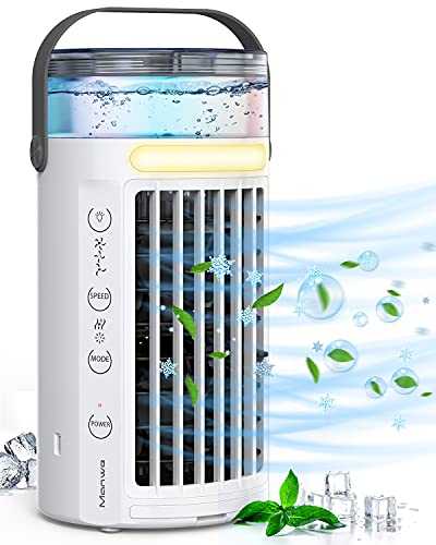 Manwe Air Conditioner Mini,Mobile Air Cooler,Personal Cooling Fan,Evaporative Coolers, Purifier,Humidifier with 3 Fans Speeds,Air Cooling Fan for Bedroom Home Office Outdoor