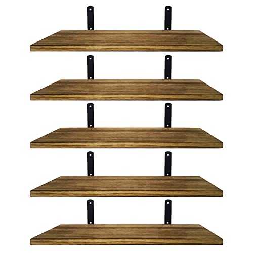 Mardili Shelves Wood Wall Mounted Shelf, Rustic Shelves Set of 5（Light brown）