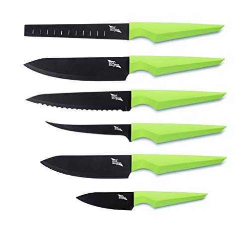 Precision Extended Set (6pc) (Lime), Kitchen Knife Set by Edge of Belgravia, Stainless Steel Kitchen Knives Set - 6 Knife Set