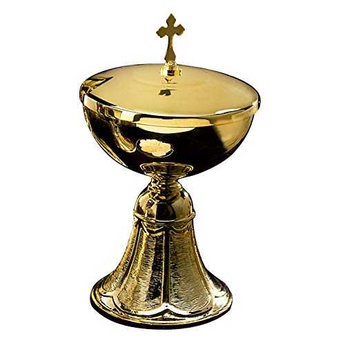 Brass Gold Tone Church Service Ceremony Eucharist Host Ciborium w Cross Cover