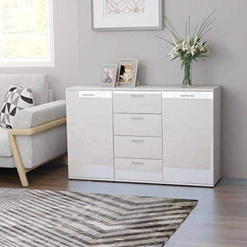 Festnight Sideboard, Bedside Cabinet, Nightstand, Side Cabinet for Home Living Room Bedroom High Gloss White 120x35,5x75 cm Chipboard