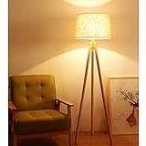 Wooden Led Floor Lamp 3000k Warm White Floor Light,Classic Led Reading Standing Lamp for Living Room, Bedside, Study,Office,Tripod Floor Lamp with E27 Bulb, Beige [Energy Class A+++]