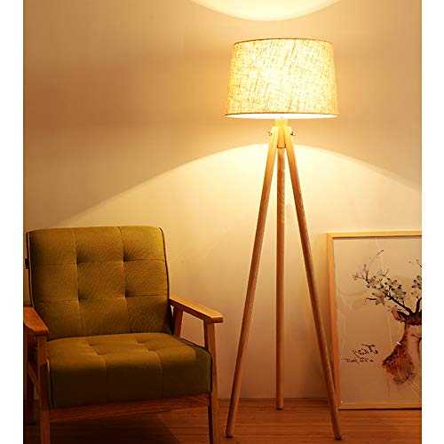 Wooden Led Floor Lamp 3000k Warm White Floor Light,Classic Led Reading Standing Lamp for Living Room, Bedside, Study,Office,Tripod Floor Lamp with E27 Bulb, Beige [Energy Class A+++]
