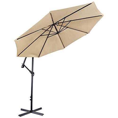 Yaheetech 2.9M Garden Banana Parasol 10FT Patio Cantilever Umbrella for Outdoor Acitivities, Crank & Tilt, Tan