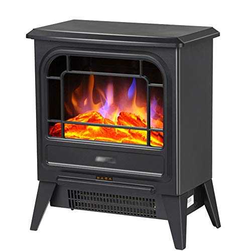 Electric Stove Heater Portable Fireplace with LED Log Fire Flame Effect – Adjustable Thermostat&Overheat Protection -for Home Living Room （900W/1800W ）