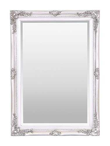 Select Mirrors Rennes Vintage Wall Mirror | Shabby Chic, Baroque, Antique, French Design | Solid Wood Frame | Silver Glass Bevelled Edges | Home Decor | (50cm x 70cm, Antique Silver)