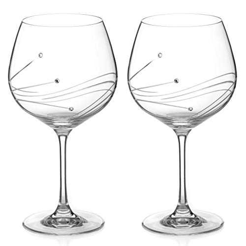 DIAMANTE Swarovski Gin Glasses Copas 'Glasgow'- Hand Cut Design Crystal Glass in Gift Packaging - Perfect Gift