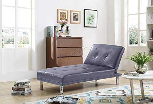 WestWood Modern Luxury Chaise Longue Single Sofa Bed 1 Seater Couch Small Guest Sleeper Convertible Chair Faux Leather Living Room Furniture PSB03 Grey