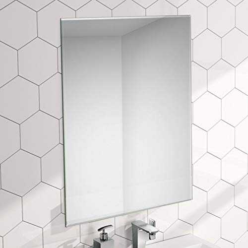 ENKI, Horizon, BM023, 400 x 600mm Rectangular Bevelled Edge Frameless Glass Wall Mirror, Portrait or Landscape, For Bedroom, Bathroom, Shower Room, Living Room, Hallway, Wall Hung
