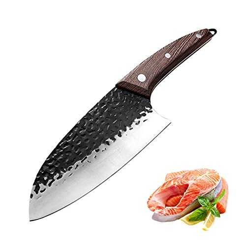 Fubinaty 7 Inch Chef's Knife Handmade Forged Retro Kitchen Knives Professional High Carbon Stainless Steel Cooking Knife with Full Tang Wenge Wood Handle