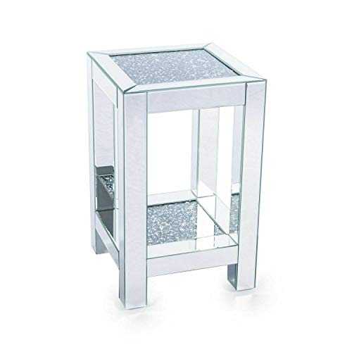 Touch of Vogue™ Pillar Mirrored Crushed Diamond Crystal Side End Table Stand Mirror Glitz Design (56CM)