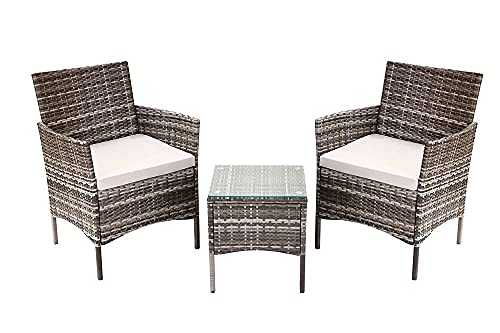 Rattan Garden Furniture Set 3 piece,Patio Table Sofa Chair Corner Garden Furniture Includes 1 Table and Garden Chairs Set of 2 (Gray)