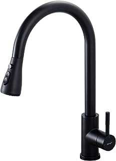 Ibergrif M22136B Kitchen Sink Taps Mixer with Pull Out Spray, High Arc with Dual Spray Mode, Single Handle Lever with UK Standard Fittings, Black, Chrome
