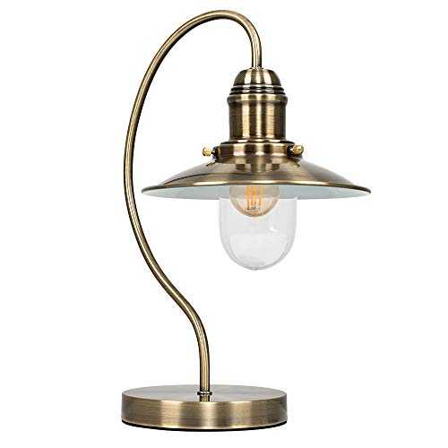 Modern Antique Brass Metal and Glass Fisherman's Vintage Style Lantern Bedside Touch Table Lamp - Complete with a 5w LED Dimmable Candle Bulb [3000K Warm White]