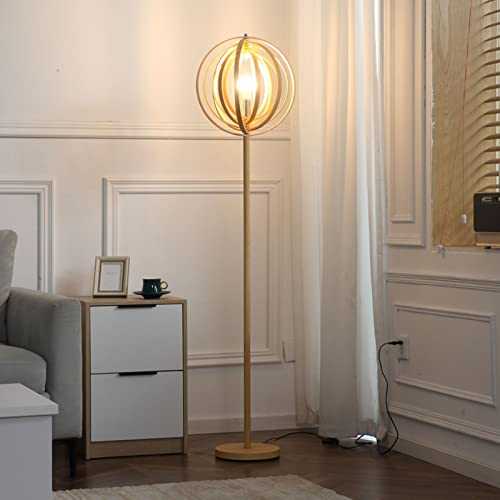MutuTec Wooden Floor Lamp - LED Modern Wood Shelf - Floor Lamp with 3 Color Temperature E27 - Bedroom Living Room Office Reading Lamp Decoration - Armillary Sphere