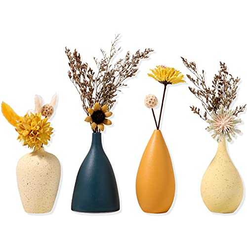 Sziqiqi Small Ceramic Vases for Flowers Decorative Vase Set for Living Room Mini Handmade Vases for Table Centerpiece Decoration Modern Vase with Morandi Matte Color Set of 4