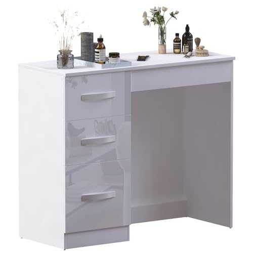 Vida Designs Hulio High Gloss 3 Drawer Dressing Table, White, 79 x 93 x 38 cm