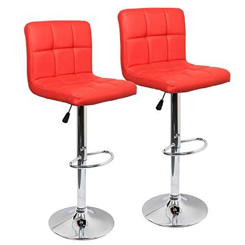 IntimaTe WM Heart Bar Stools Set of 2, Faux Leather Modern Square Kitchen Chairs With Back (Red)