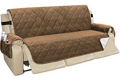 Luxury Velvet Three Seat Sofa Cover with Elastic Straps Three Pockets, Pet Dog Couch Covers for Seat Width Up to 78", Slipcover for Living Room, Furniture Protector Chair (Caramel Brown)