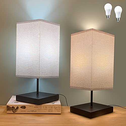 Bedside Table Lamp for Bedrooms Set of 2, GLUROO Touch Control USB Bedside Lamp & E27 Bulbs, Adjustable Brightness and Color Daylight & Warm Light, Sliver Square Shade Perfect for Study Room Office