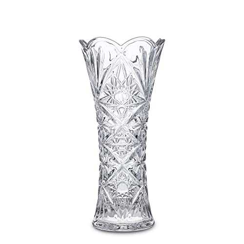 H&D HYALINE & DORA Clear Glass Flower Vase,Thickened Crystal Glass Vase for Flowers,Sunflower Design Flower Vases for Living Room 7.6" x3.5"
