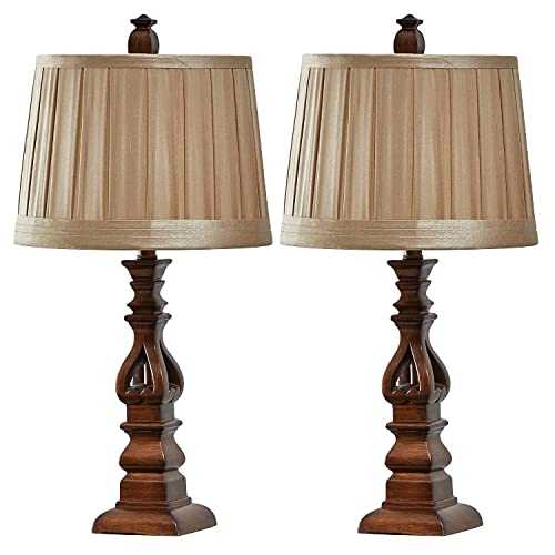 Oneach Table Lamp Set of 2 for Living Room Bedside Table Desk Lamps for Bedroom Kids Room Office Rustic Table Lamps Resin Brown