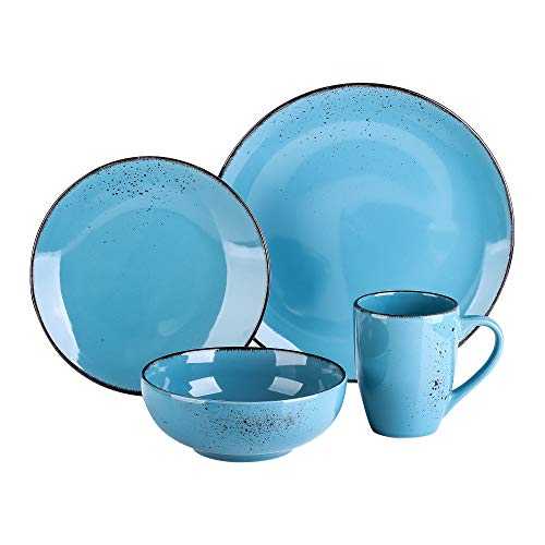 vancasso Navia Oceano Dinner Set, Stoneware Vintage Look Sea Blue Dinnerware Tableware, 4 Pieces Dinner Service Set for 1, Include Dinner Plate, Dessert Plate, Cereal Bowl and Mug