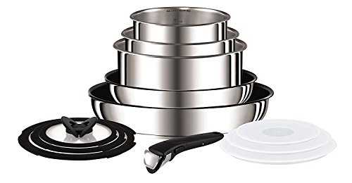 Tefal Ingenio Stainless Steel Pots & Pans Set, 13 Pieces, Stackable, Removable Handle, Space Saving, Non-Stick, Induction, L9409042