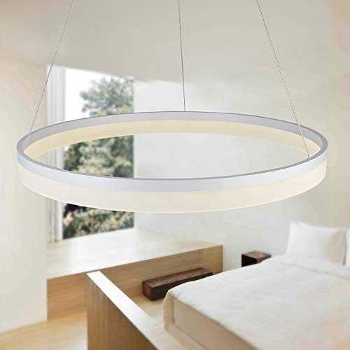 AIRUI Single Circle LED Pendant Light Modern Metal Acrylic 1-Light Chandelier Adjustable Suspended Hanging Lamp For Living Room Bedroom,White+SteplessDimming-80cm