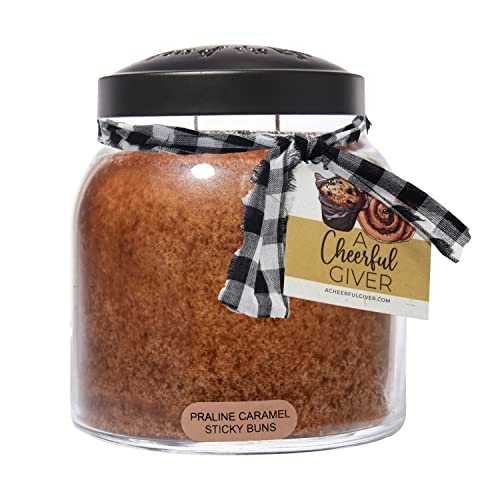 A Cheerful Giver - Praline Caramel Sticky Buns - 34oz Papa Scented Candle Jar - Keepers of the Light - 155 Hours of Burn Time, Candles Gifts for Women
