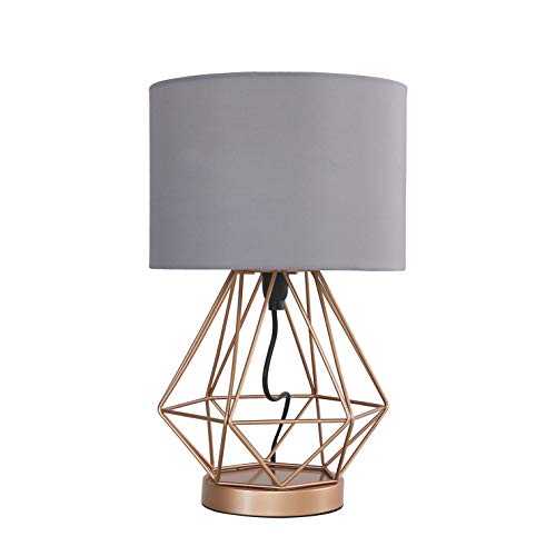 MiniSun Modern Copper Metal Basket Cage Touch Table Lamp with a Grey Cylinder Shade