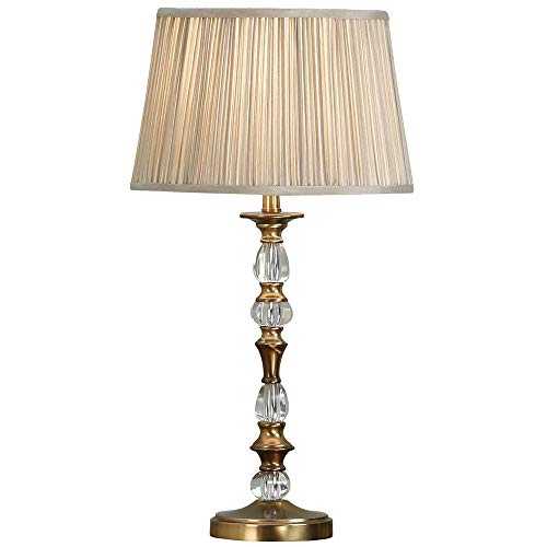 Diana | Traditional Medium Table Lamp –Antique Brass | Crystal Details | Beige Pleated Organza Fabric Shade– Classic Pretty Sideboard/Console Desk Bedside Light Bulb Holder – 550mm Tall