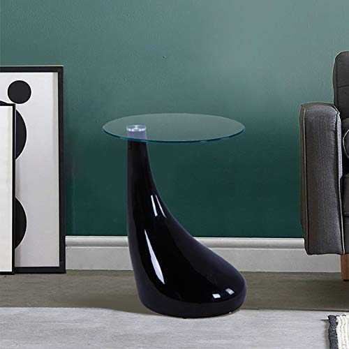 GOLDFAN Coffee Round Table Modern High Gloss Glass Top Drop Table Side End Dinner Table for Living Room Office,Black