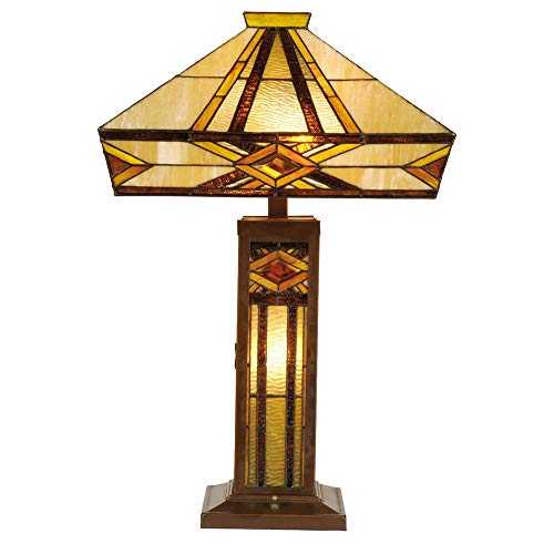 Lumilamp 5LL-5520 Table Lamp/Table Lamp Art Deco Tiffany Style Brown/Natural 42 x 71 cm 2X E27 Max 60 W Handmade Glass Shade